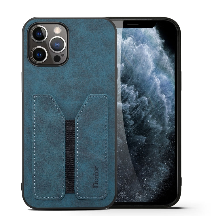 For iPhone 12 / 12 Pro Denior DV Elastic Card PU Back Cover Phone Case(Blue) - HoMEdemic™ 