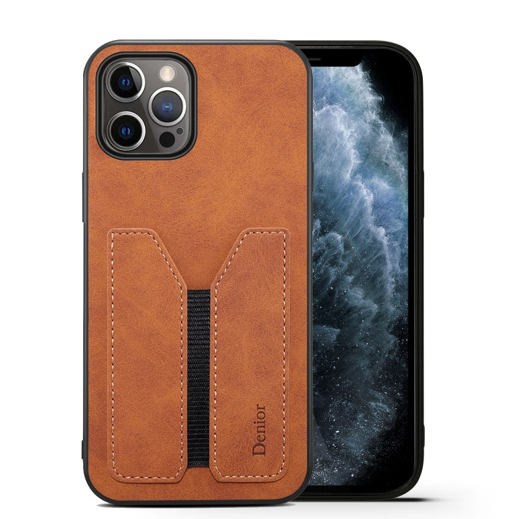 For iPhone 12 / 12 Pro Denior DV Elastic Card PU Back Cover Phone Case(Brown) - HoMEdemic™ 