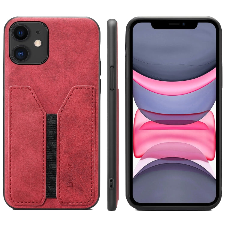 For iPhone 11 Denior DV Elastic Card PU Back Cover Phone Case(Red) - HoMEdemic™ 