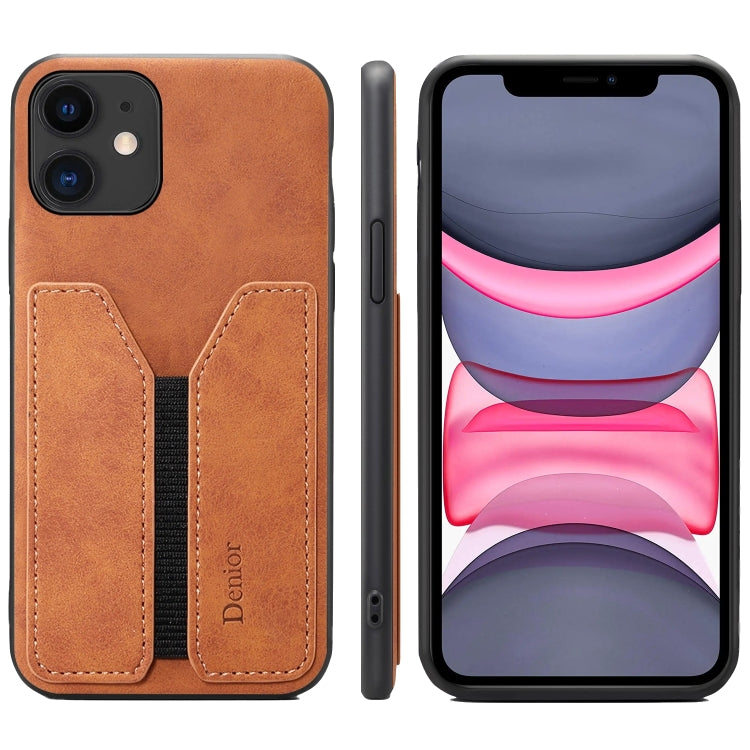 For iPhone 11 Denior DV Elastic Card PU Back Cover Phone Case(Brown) - HoMEdemic™ 