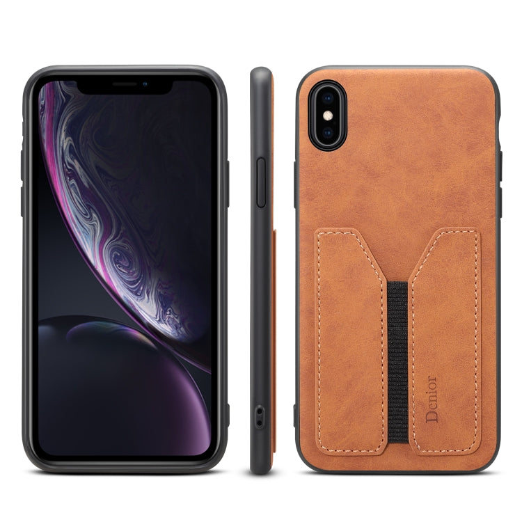 For iPhone XR Denior DV Elastic Card PU Back Cover Phone Case(Brown) - HoMEdemic™ 
