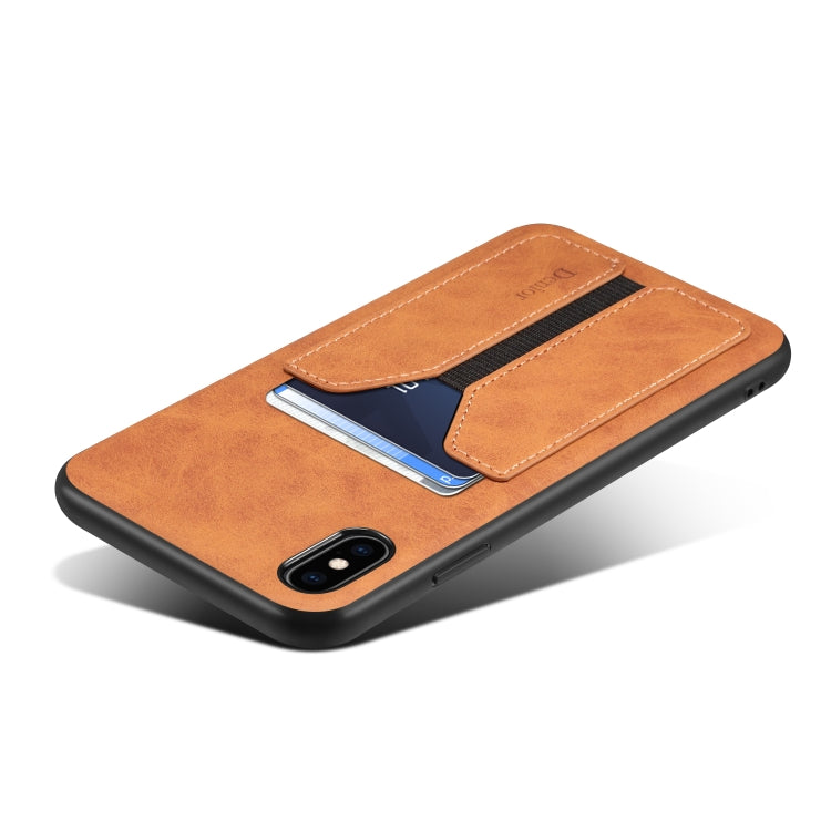 For iPhone XR Denior DV Elastic Card PU Back Cover Phone Case(Brown) - HoMEdemic™ 