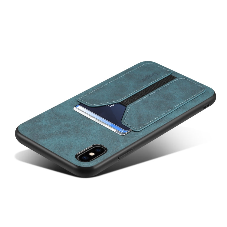 For iPhone XS Max Denior DV Elastic Card PU Back Cover Phone Case(Blue) - HoMEdemic™ 