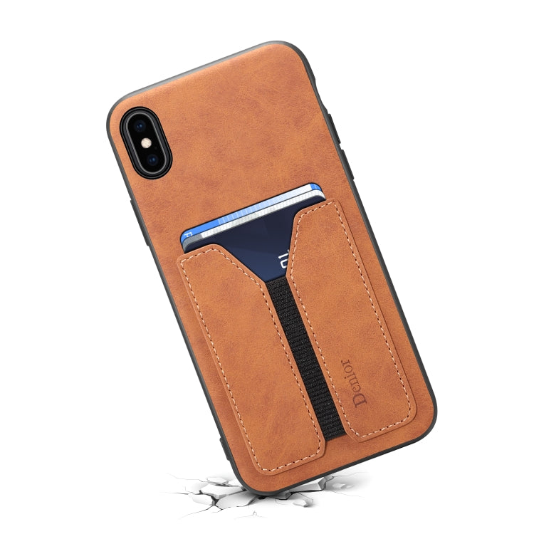 For iPhone XS Max Denior DV Elastic Card PU Back Cover Phone Case(Brown) - HoMEdemic™ 