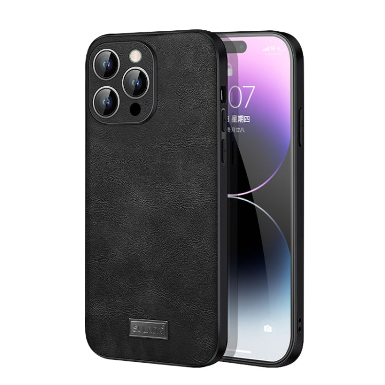 For iPhone 14 Pro SULADA Shockproof TPU + Handmade Leather Phone Case(Black) - HoMEdemic™ 