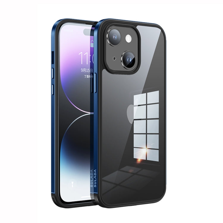 For iPhone 14 SULADA Metal Frame + Nano Glass + TPU Phone Case(Dark Blue) - HoMEdemic™ 
