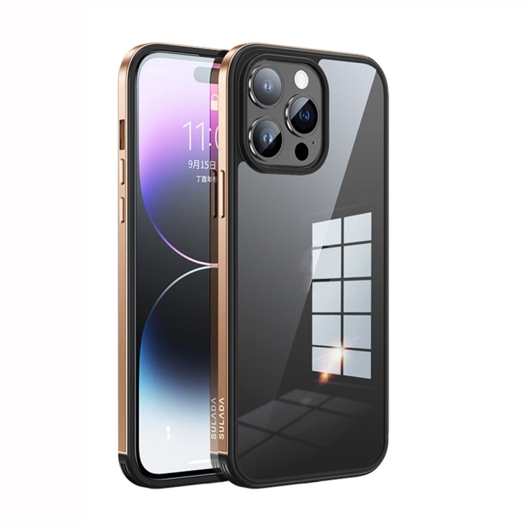 For iPhone 14 Pro SULADA Metal Frame + Nano Glass + TPU Phone Case(Champagne Gold) - HoMEdemic™ 
