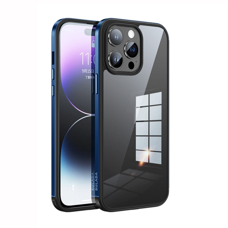 For iPhone 14 Pro SULADA Metal Frame + Nano Glass + TPU Phone Case(Dark Blue) - HoMEdemic™ 