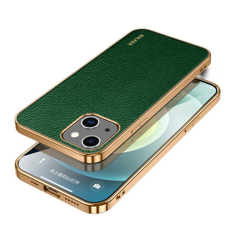 For iPhone 14 SULADA Shockproof TPU + Handmade Leather Phone Case(Green) - HoMEdemic™ 