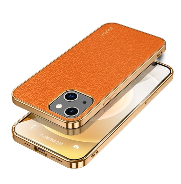 For iPhone 14 SULADA Shockproof TPU + Handmade Leather Phone Case(Orange) - HoMEdemic™ 