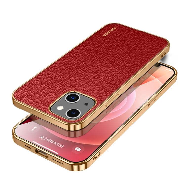For iPhone 14 SULADA Shockproof TPU + Handmade Leather Phone Case(Red) - HoMEdemic™ 