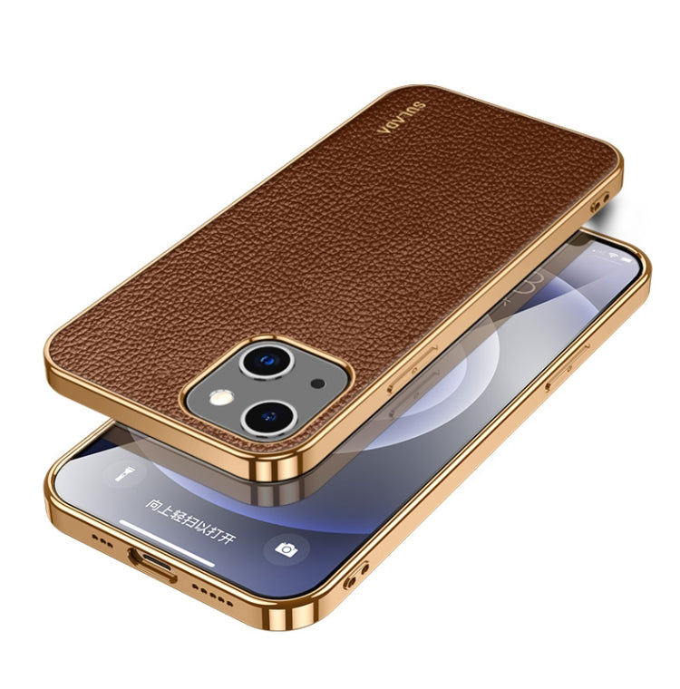 For iPhone 14 SULADA Shockproof TPU + Handmade Leather Phone Case(Borwn) - HoMEdemic™ 