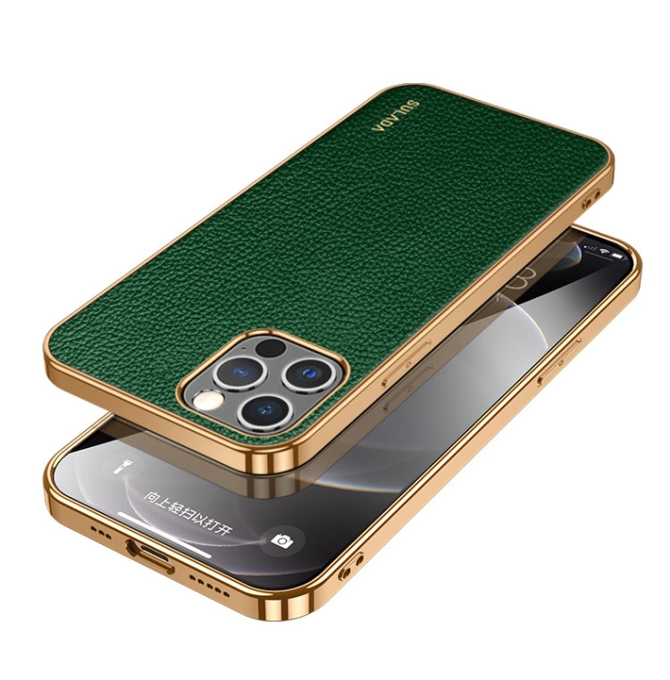 For iPhone 14 Pro SULADA Shockproof TPU + Handmade Leather Phone Case(Green) - HoMEdemic™ 