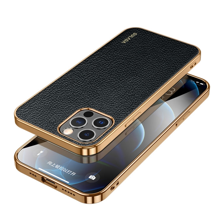 For iPhone 14 Pro SULADA Shockproof TPU + Handmade Leather Phone Case(Black) - HoMEdemic™ 