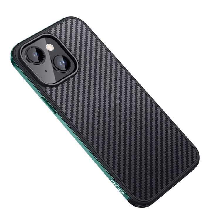 For iPhone 14 Plus SULADA Carbon Fiber Textured Shockproof Metal + TPU Frame Case(Dark Green) - HoMEdemic™ 