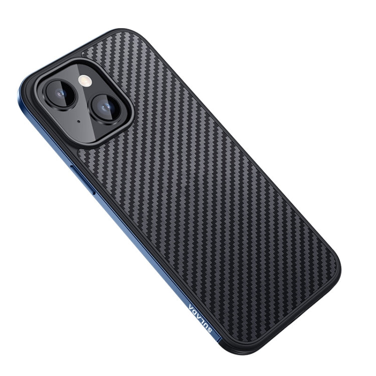 For iPhone 14 Plus SULADA Carbon Fiber Textured Shockproof Metal + TPU Frame Case(Dark Blue) - HoMEdemic™ 