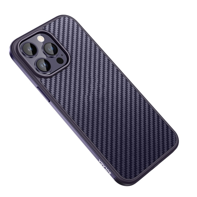 For iPhone 14 Pro Max SULADA Carbon Fiber Textured Shockproof Metal + TPU Frame Case(Dark Purple) - HoMEdemic™ 
