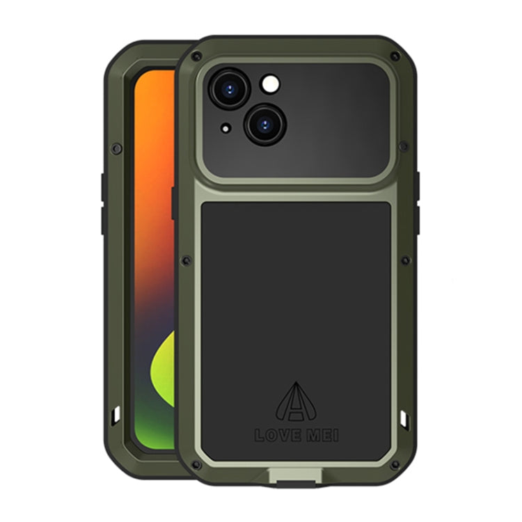 For iPhone 14 LOVE MEI Metal Shockproof Life Waterproof Dustproof Phone Case(Army Green) - HoMEdemic™ 