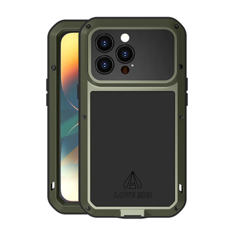 For iPhone 14 Pro LOVE MEI Metal Shockproof Life Waterproof Dustproof Phone Case(Army Green) - HoMEdemic™ 