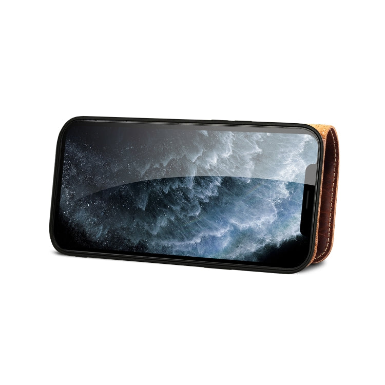 For iPhone 14 Denior Oil Wax Cowhide Magnetic Button Genuine Leather Case(Brown) - HoMEdemic™ 
