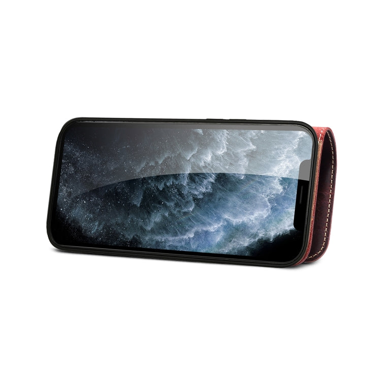 For iPhone 14 Denior Oil Wax Cowhide Magnetic Button Genuine Leather Case(Dark Red) - HoMEdemic™ 