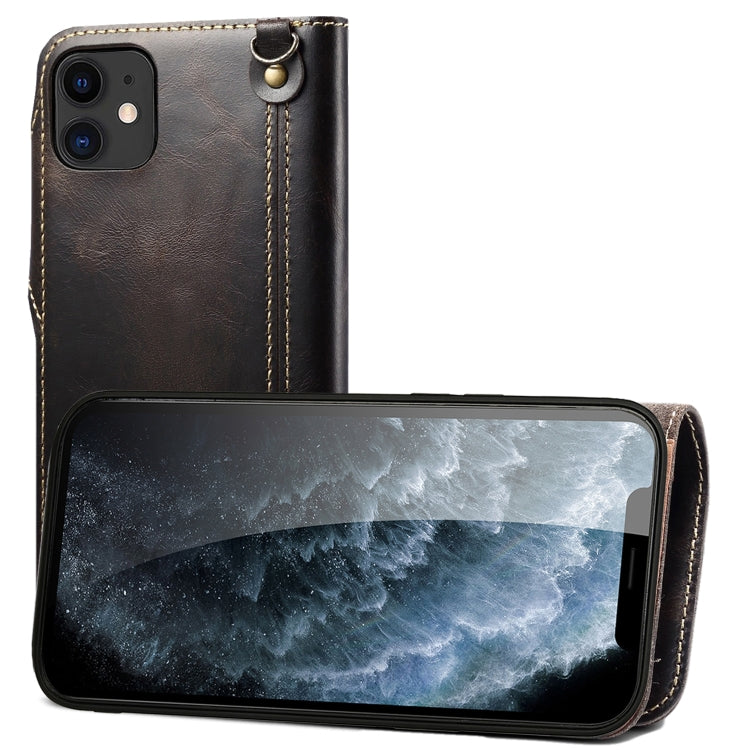 For iPhone 12 mini Denior Oil Wax Cowhide Magnetic Button Genuine Leather Case(Black) - HoMEdemic™ 