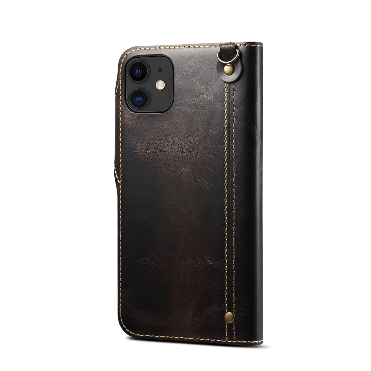For iPhone 12 mini Denior Oil Wax Cowhide Magnetic Button Genuine Leather Case(Black) - HoMEdemic™ 