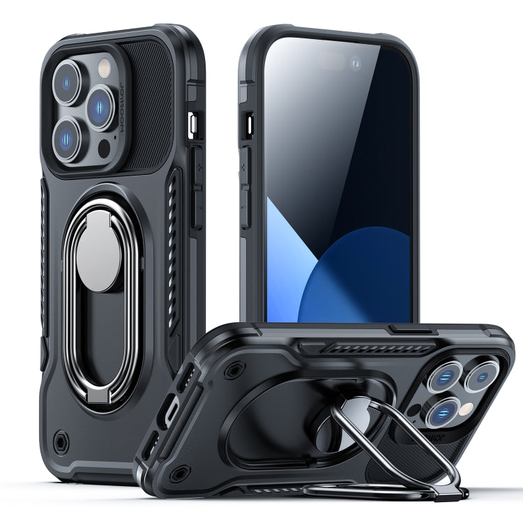 For iPhone 14 JOYROOM PC + TPU Dual-layer Shockproof Phone Case with Rotating Holder(Black) - HoMEdemic™ 