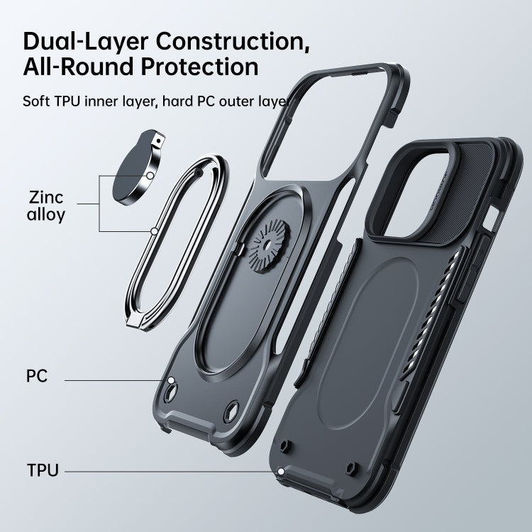 For iPhone 14 JOYROOM PC + TPU Dual-layer Shockproof Phone Case with Rotating Holder(Black) - HoMEdemic™ 