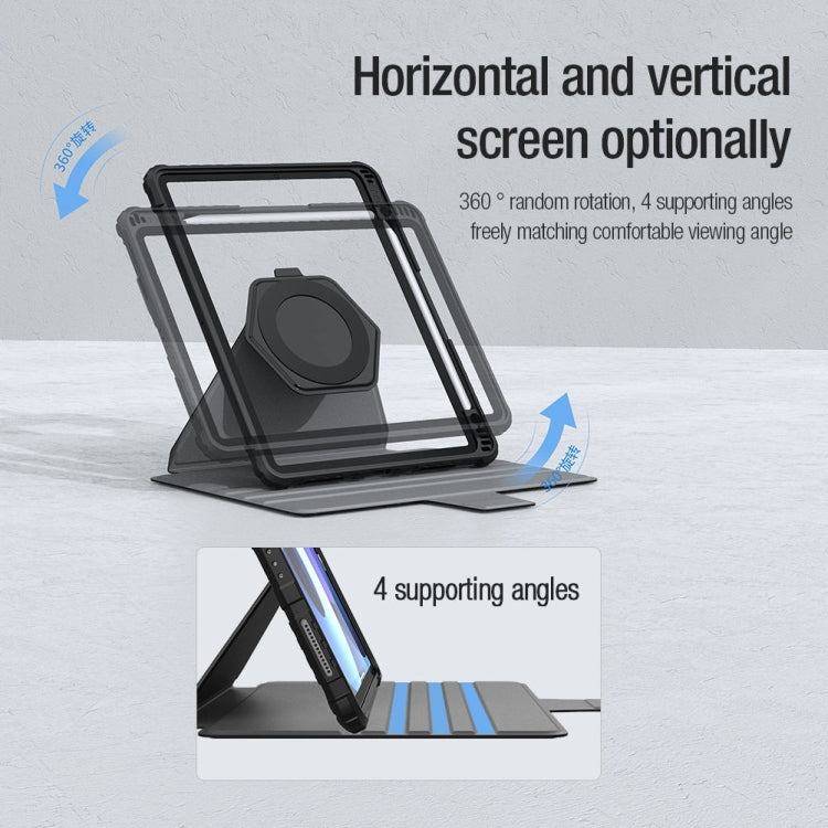 For iPad 10.2 2019 / 2020 / 2021 Nillkin Bumper Snapsafe Multifunctional Leather Tablet Case with Pen Slot(Blue) - HoMEdemic™ 