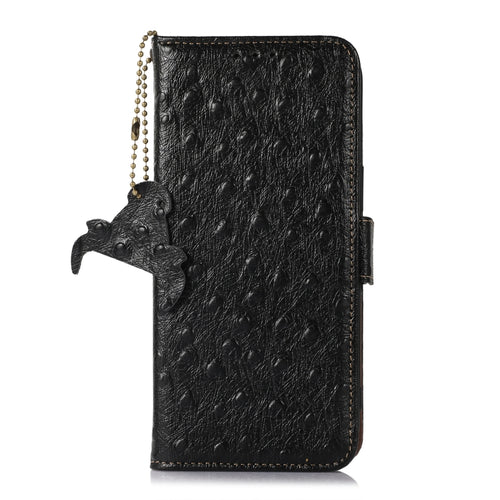 For iPhone 15 Pro Max Ostrich Pattern Genuine Leather RFID Phone Case(Black) - HoMEdemic™ 