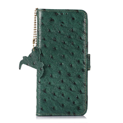 For iPhone 15 Pro Max Ostrich Pattern Genuine Leather RFID Phone Case(Green) - HoMEdemic™ 