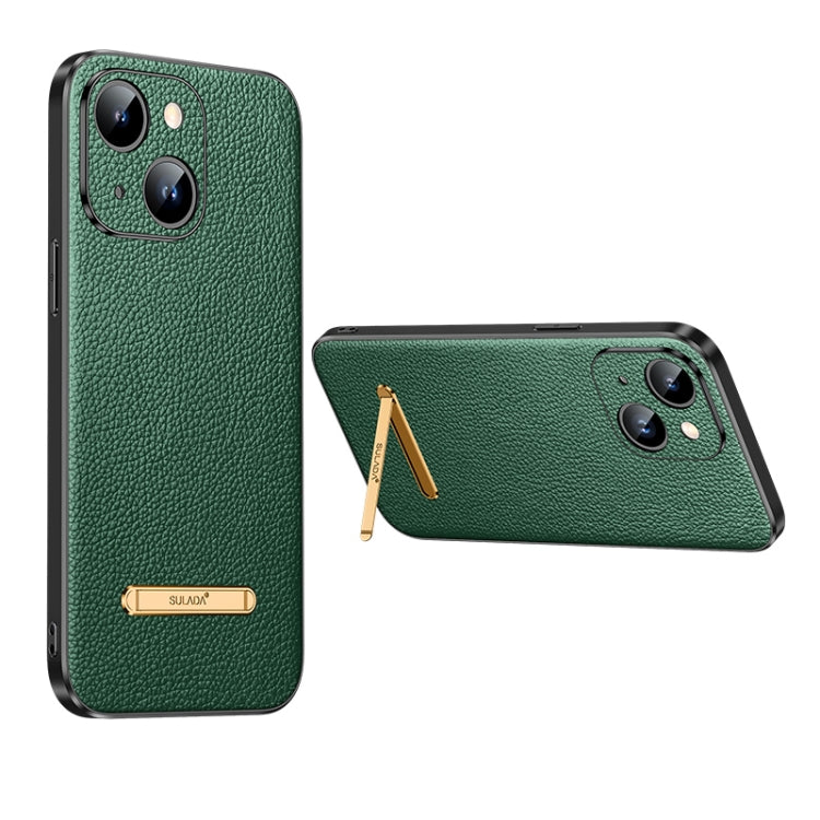 For iPhone 14 SULADA Famous Artisan Series Litchi Leather PC + TPU Phone Case(Dark Green) - HoMEdemic™ 