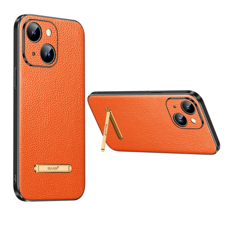 For iPhone 14 SULADA Famous Artisan Series Litchi Leather PC + TPU Phone Case(Orange) - HoMEdemic™ 