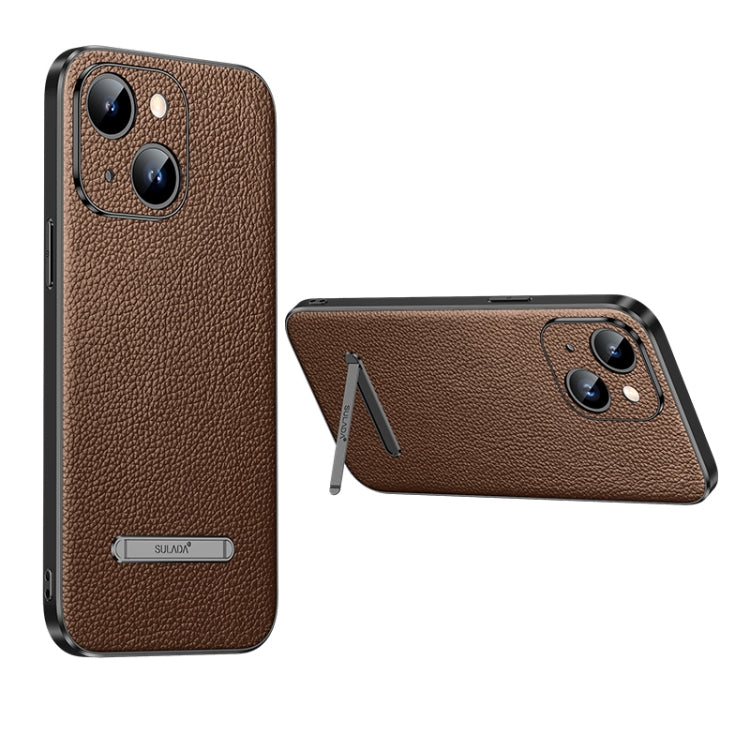 For iPhone 14 SULADA Famous Artisan Series Litchi Leather PC + TPU Phone Case(Brown) - HoMEdemic™ 