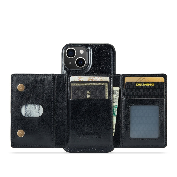 For iPhone 14 DG.MING M3 Series Glitter Powder Card Bag Leather Case(Black) - HoMEdemic™ 