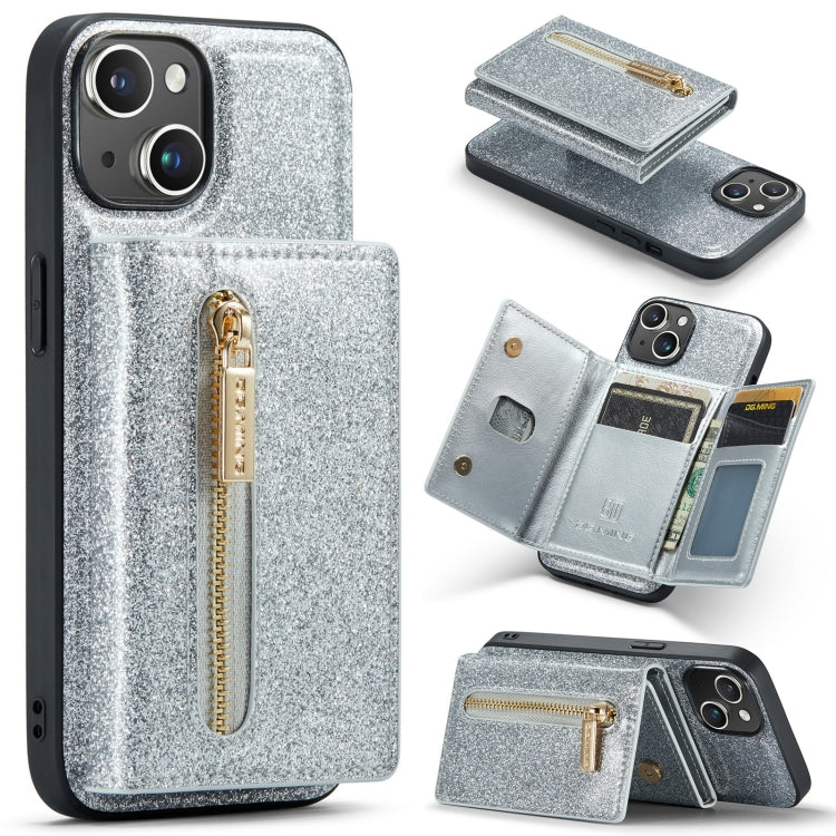 For iPhone 14 DG.MING M3 Series Glitter Powder Card Bag Leather Case(Silver) - HoMEdemic™ 