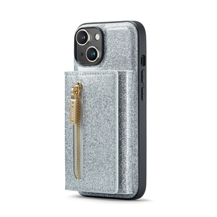For iPhone 14 DG.MING M3 Series Glitter Powder Card Bag Leather Case(Silver) - HoMEdemic™ 