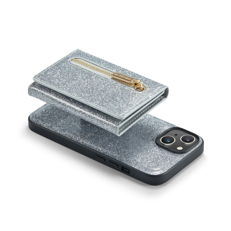 For iPhone 14 DG.MING M3 Series Glitter Powder Card Bag Leather Case(Silver) - HoMEdemic™ 