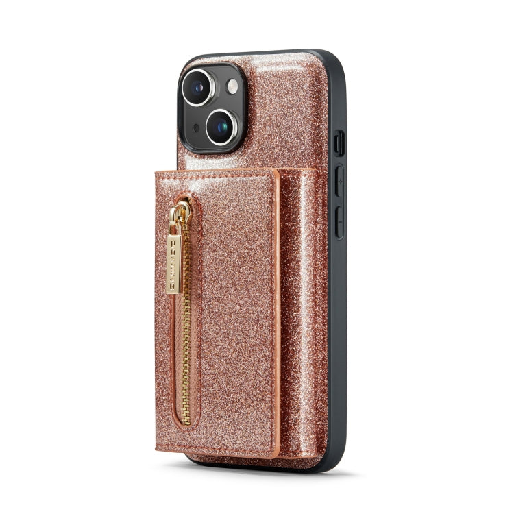 For iPhone 14 DG.MING M3 Series Glitter Powder Card Bag Leather Case(Rose Gold) - HoMEdemic™ 