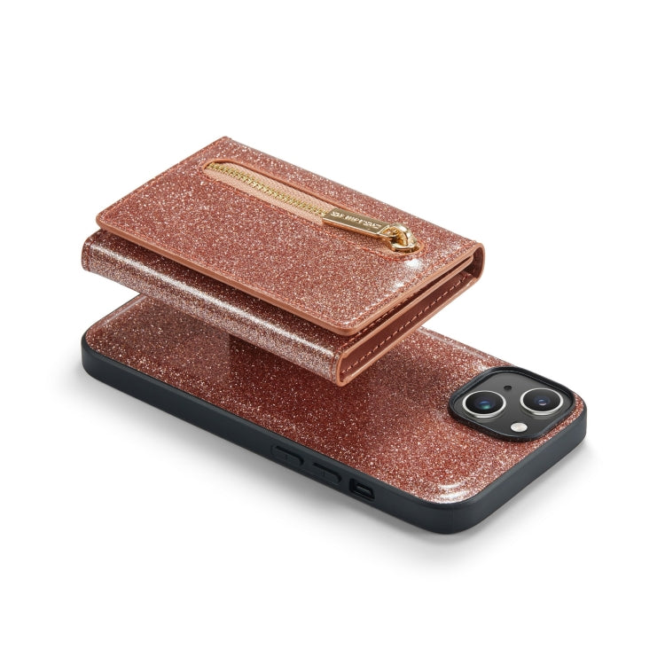For iPhone 14 DG.MING M3 Series Glitter Powder Card Bag Leather Case(Rose Gold) - HoMEdemic™ 