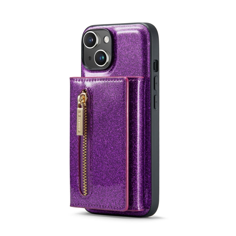 For iPhone 14 DG.MING M3 Series Glitter Powder Card Bag Leather Case(Dark Purple) - HoMEdemic™ 