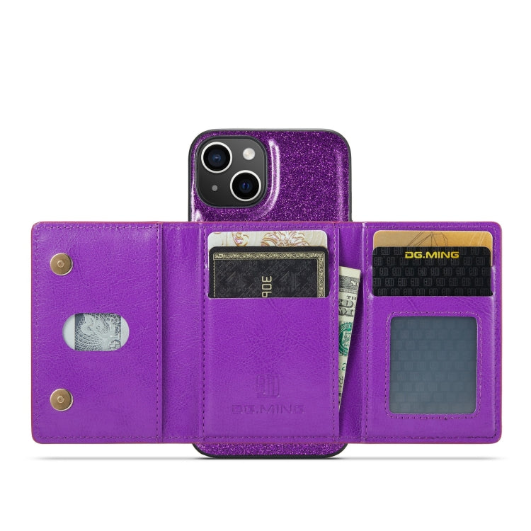 For iPhone 14 DG.MING M3 Series Glitter Powder Card Bag Leather Case(Dark Purple) - HoMEdemic™ 