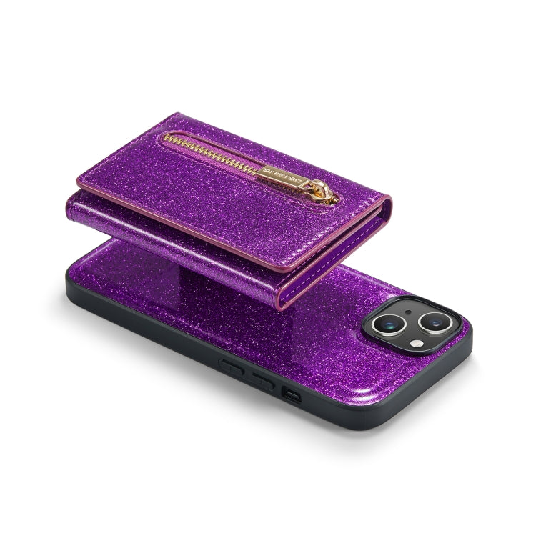 For iPhone 14 DG.MING M3 Series Glitter Powder Card Bag Leather Case(Dark Purple) - HoMEdemic™ 