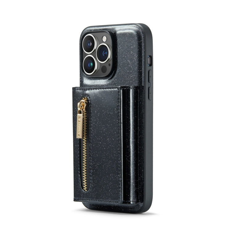 For iPhone 14 Pro DG.MING M3 Series Glitter Powder Card Bag Leather Case(Black) - HoMEdemic™ 