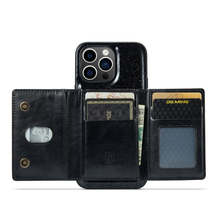 For iPhone 14 Pro DG.MING M3 Series Glitter Powder Card Bag Leather Case(Black) - HoMEdemic™ 