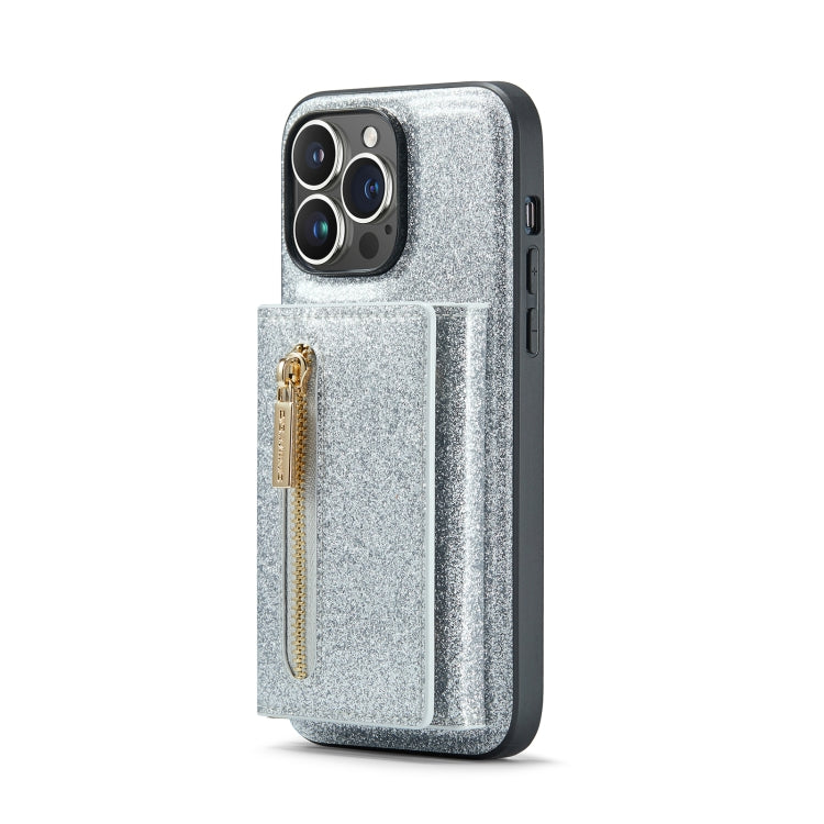 For iPhone 14 Pro DG.MING M3 Series Glitter Powder Card Bag Leather Case(Silver) - HoMEdemic™ 