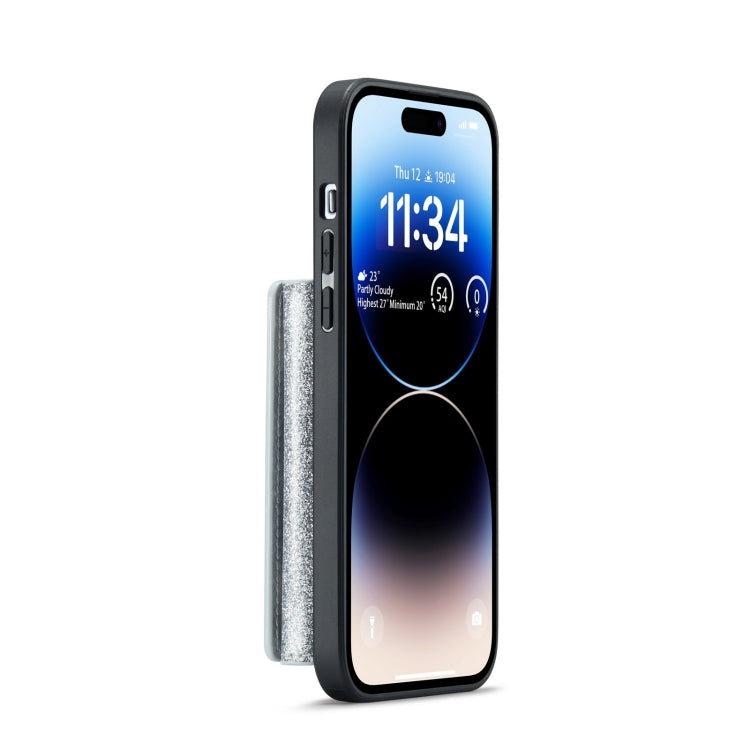 For iPhone 14 Pro DG.MING M3 Series Glitter Powder Card Bag Leather Case(Silver) - HoMEdemic™ 