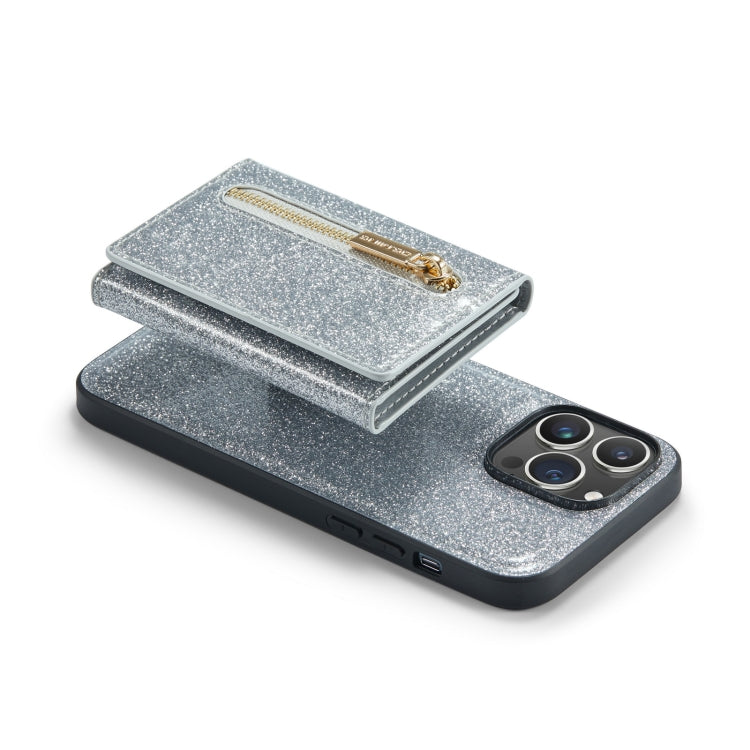 For iPhone 14 Pro DG.MING M3 Series Glitter Powder Card Bag Leather Case(Silver) - HoMEdemic™ 