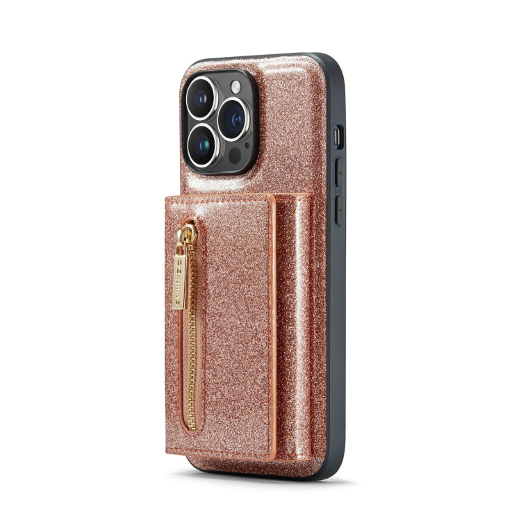 For iPhone 14 Pro DG.MING M3 Series Glitter Powder Card Bag Leather Case(Rose Gold) - HoMEdemic™ 